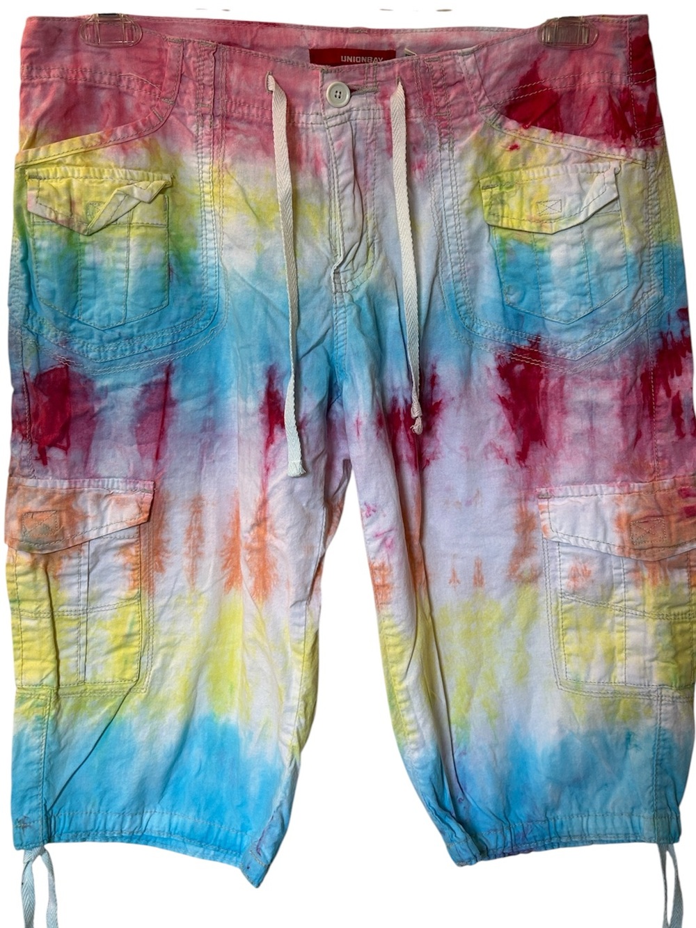 Rainbow Pink Tie-Dye cargo Shorts all cotton size 11 handmade by me (union bay!